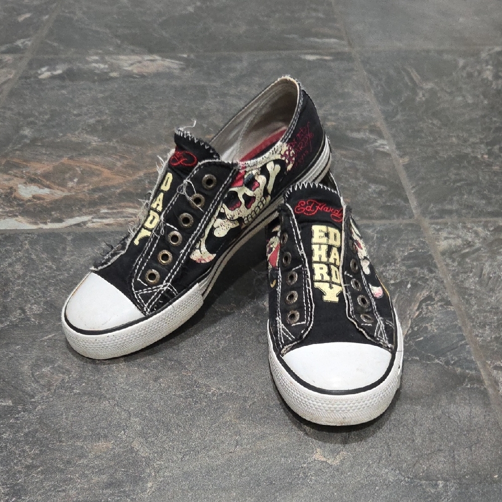 RARE  Ed Hardy Black and Red Graphic Sneakers